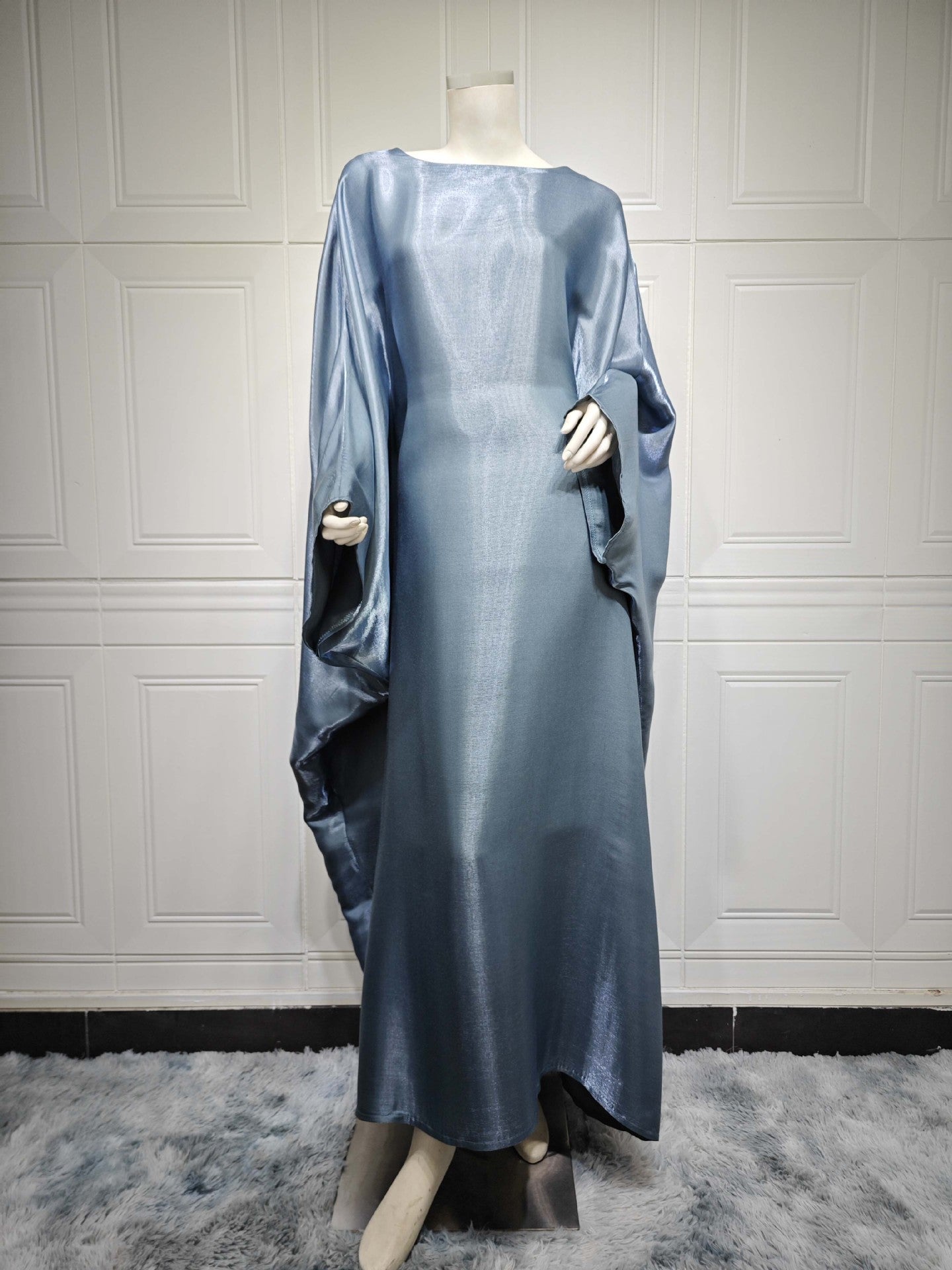 MS535#New 2024 summer Middle Eastern modest Muslim fashion bright silk satin waist abaya dress