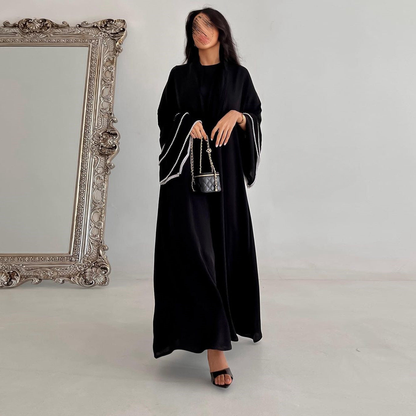 MS594# Black cardigan robe cuffs with beads