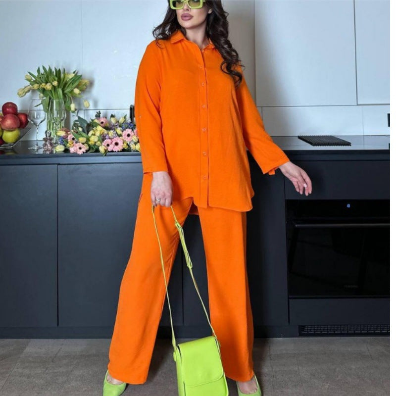 MS579#Fashion new loose long-sleeved tops casual elastic straight pants two-piece suit