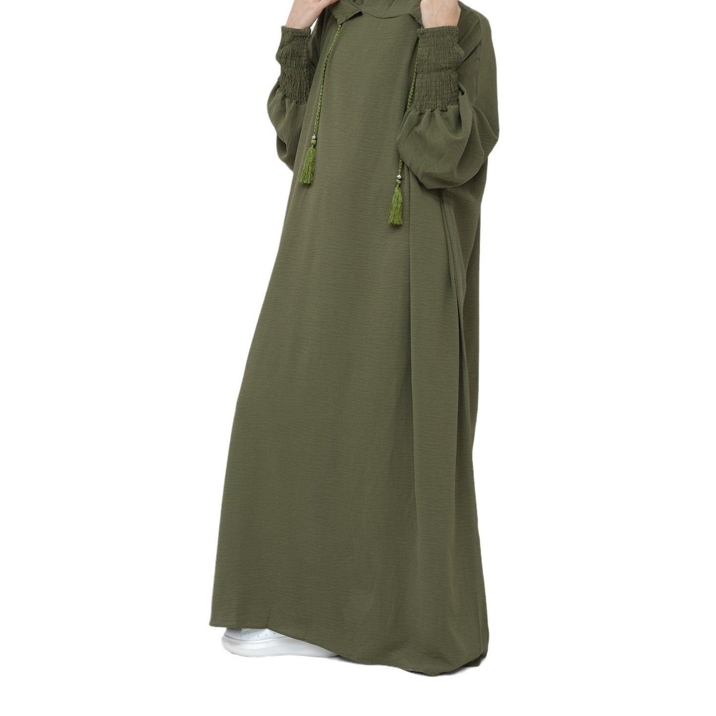 MS589#Solid Color Dress with Drawstring Cuffs and Hood Adjustable Size