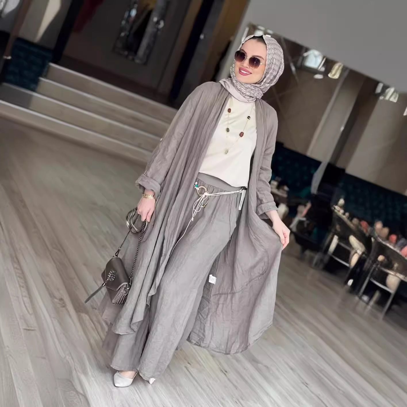 MS578#New fashion loose casual long cardigan wide leg pants women's spring and summer two-piece suit