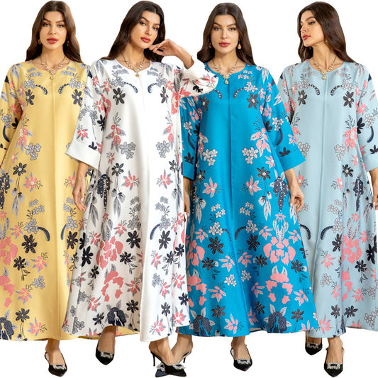 MS570#Fashion Arabian Dubai Burning Flower Hot Diamond Dress Middle East Hot Sale Women's Robe