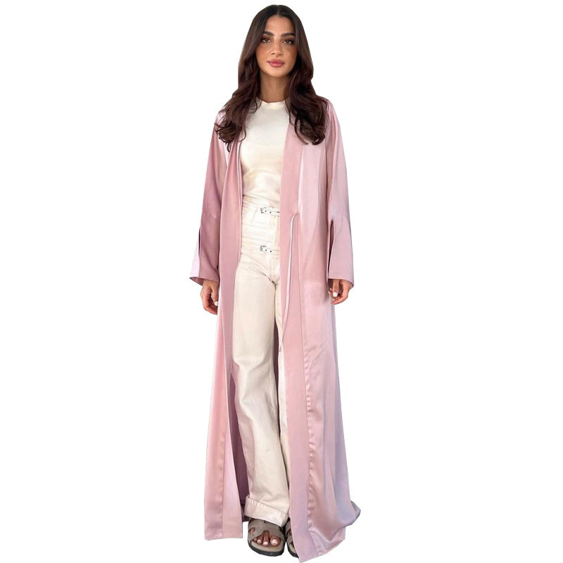 MS566#Muslim robe fashion satin soft dress open-front outerwear robe abaya solid color