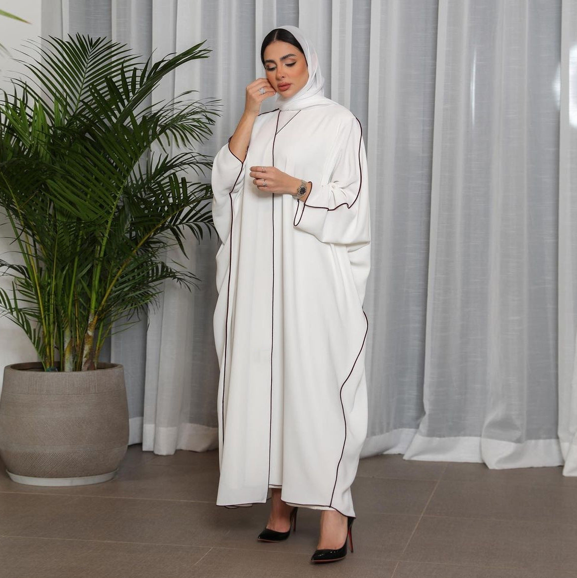 MS326#Moderately loose women's white patchwork abaya robe (NO inner dress)