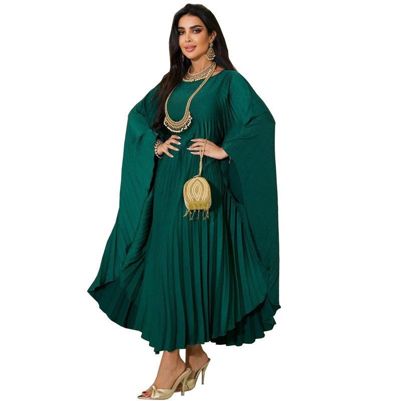 MS539#Arabian Dubai Muslim fashion street abaya pullover pleated robe large swing large size dress