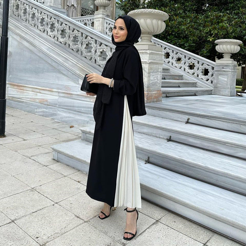 MS482#muslimabaya gown Loose long sleeve plus-size pleated dress Long skirt