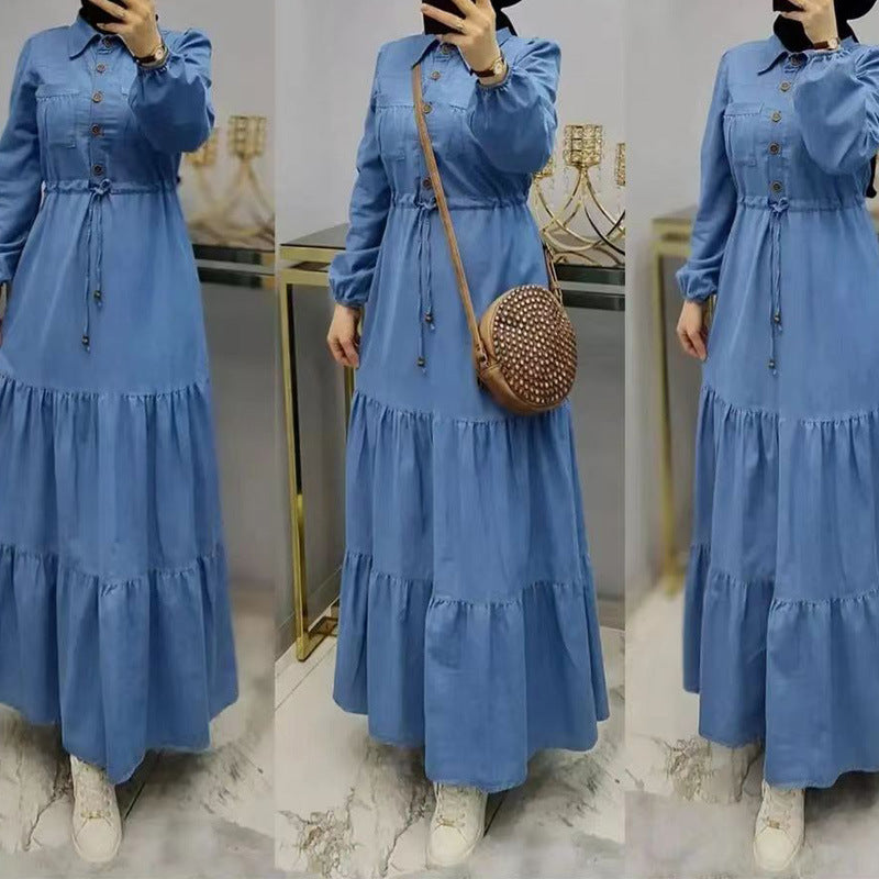 MS515#Women's blue patchwork long dress Fashion elegant denim dress