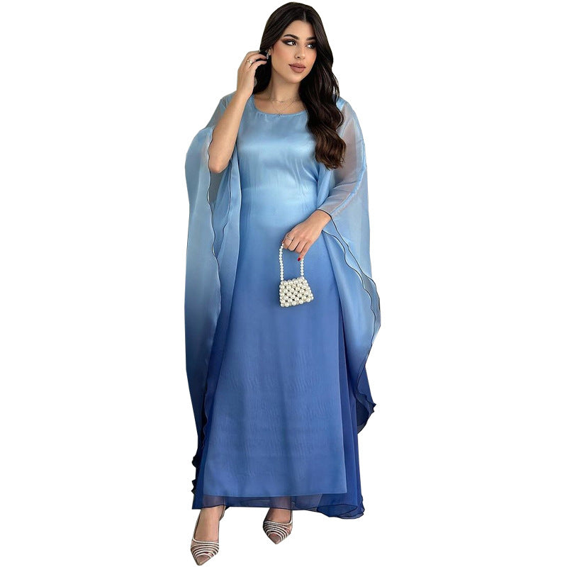 MS562# Muslim Fashion Gradient Satin Dress One Size Robe Loose Dress