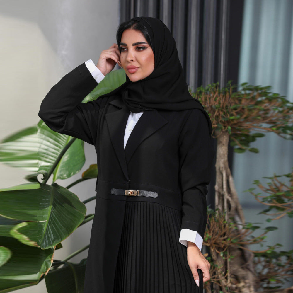 MS561#Cardigan Robe Pleated Pleated Jacket Muslim Arabic Clothing Fashion Leather Buttons