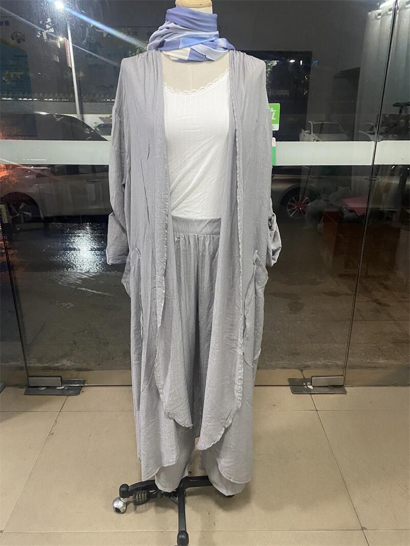 MS578#New fashion loose casual long cardigan wide leg pants women's spring and summer two-piece suit