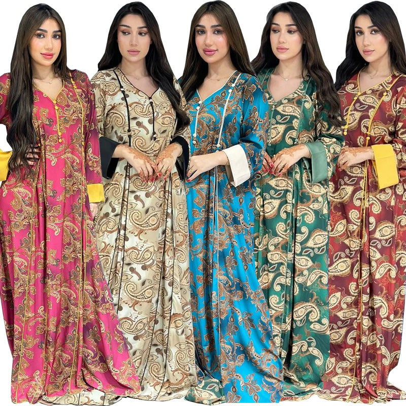 MS554#Muslim Arab Dubai women's fashion printed robes Middle East cross-border e-commerce hot selling dresses