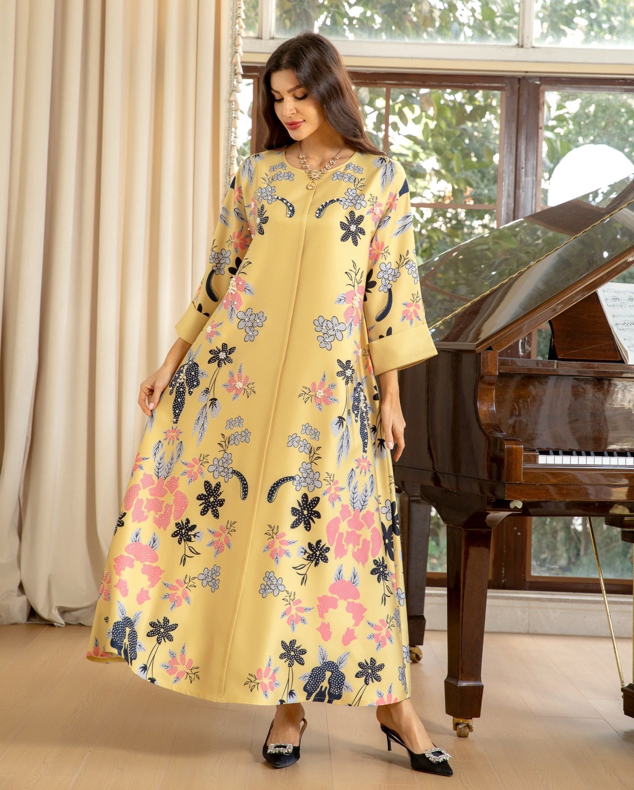 MS570#Fashion Arabian Dubai Burning Flower Hot Diamond Dress Middle East Hot Sale Women's Robe