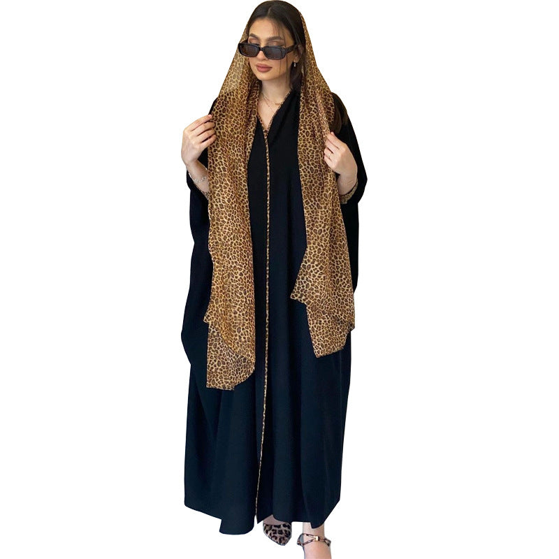 MS431#Muslim Abaya fashion cardigan leopard chiffon color matching robe with headscarf (NO inner dress)