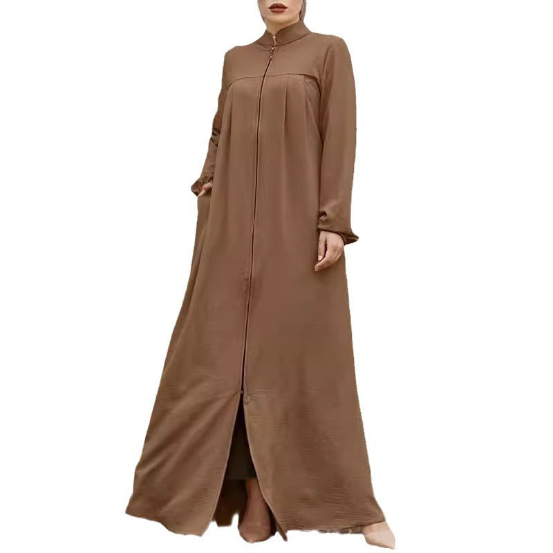 MS597#Zippered cardigan temperament loose solid color dress