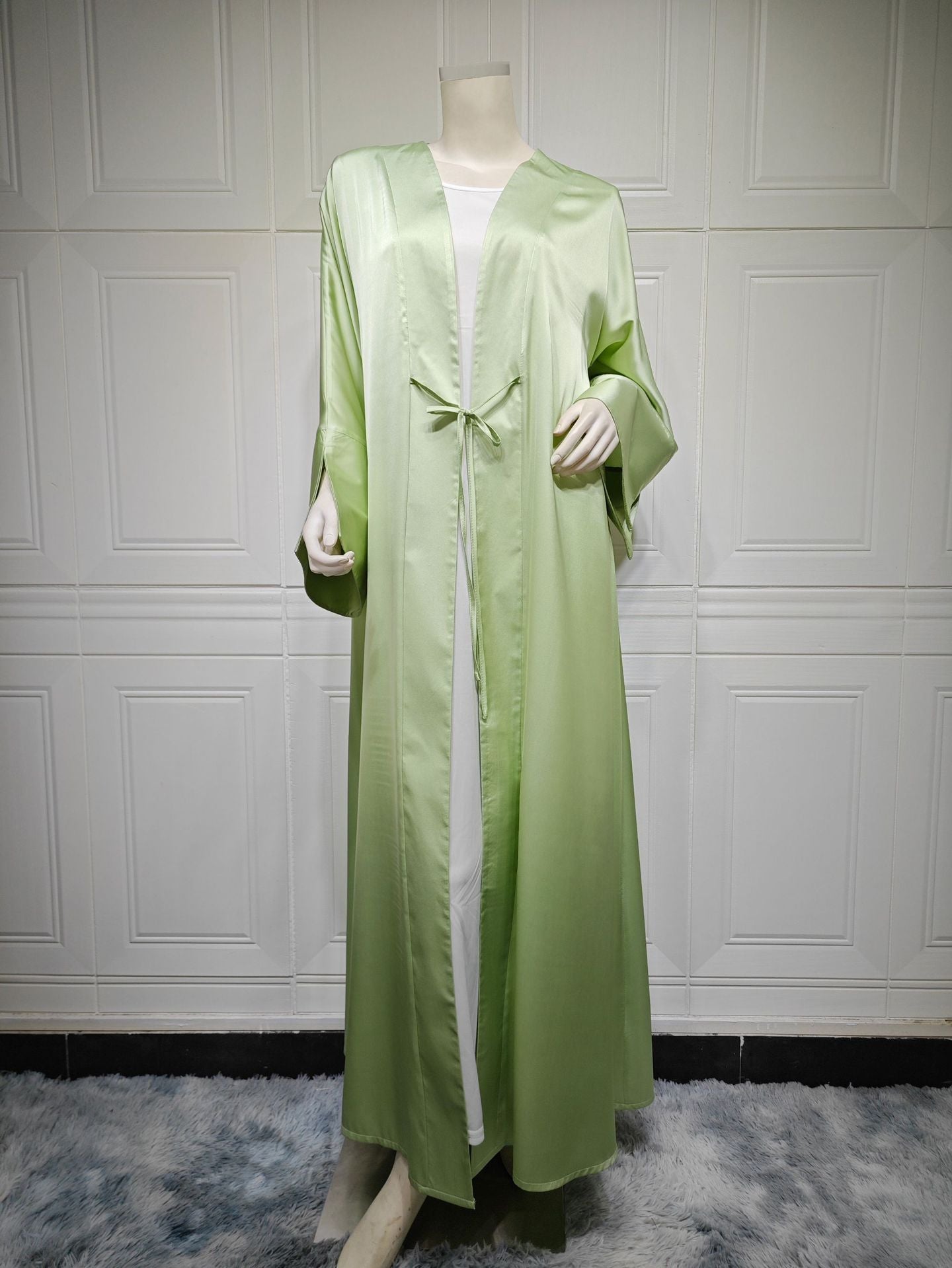 MS566#Muslim robe fashion satin soft dress open-front outerwear robe abaya solid color