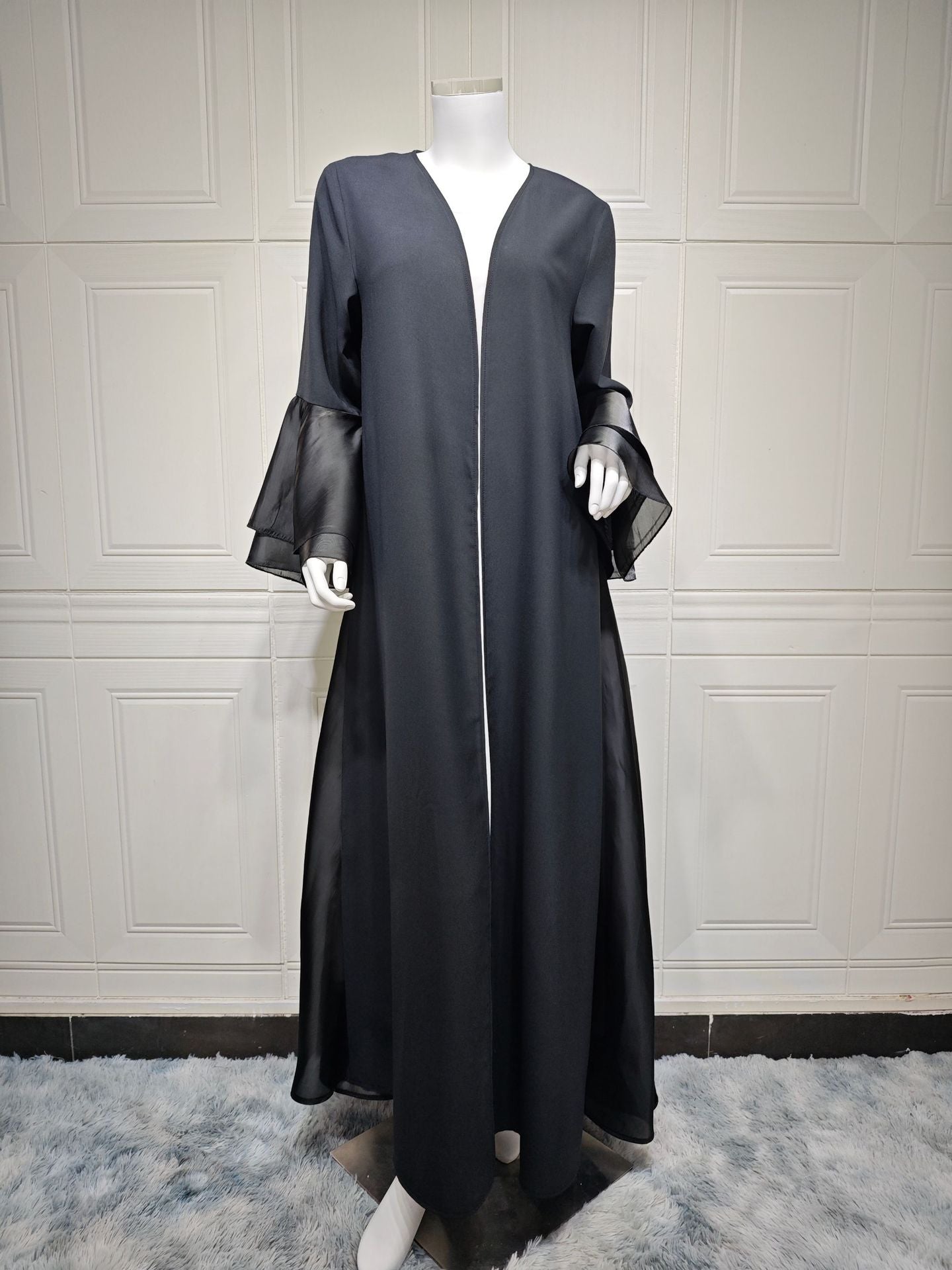 MS574# Middle Eastern women's clothing modest fashion Muslim abaya cardigan bright satin dress ruffle sleev