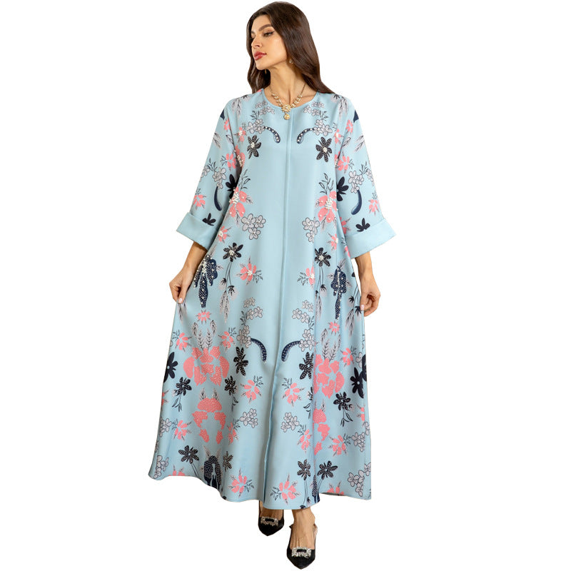 MS570#Fashion Arabian Dubai Burning Flower Hot Diamond Dress Middle East Hot Sale Women's Robe