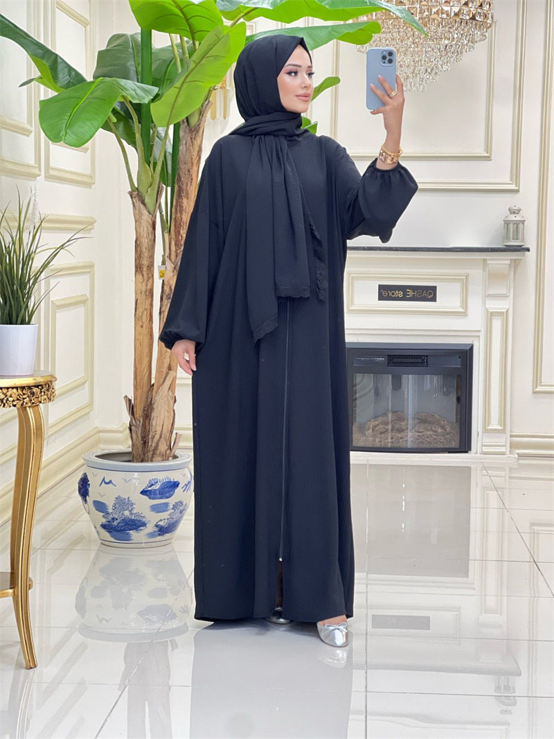 MS475#Solid color abaya Prayer headscarf robe dress zipper long dress for women