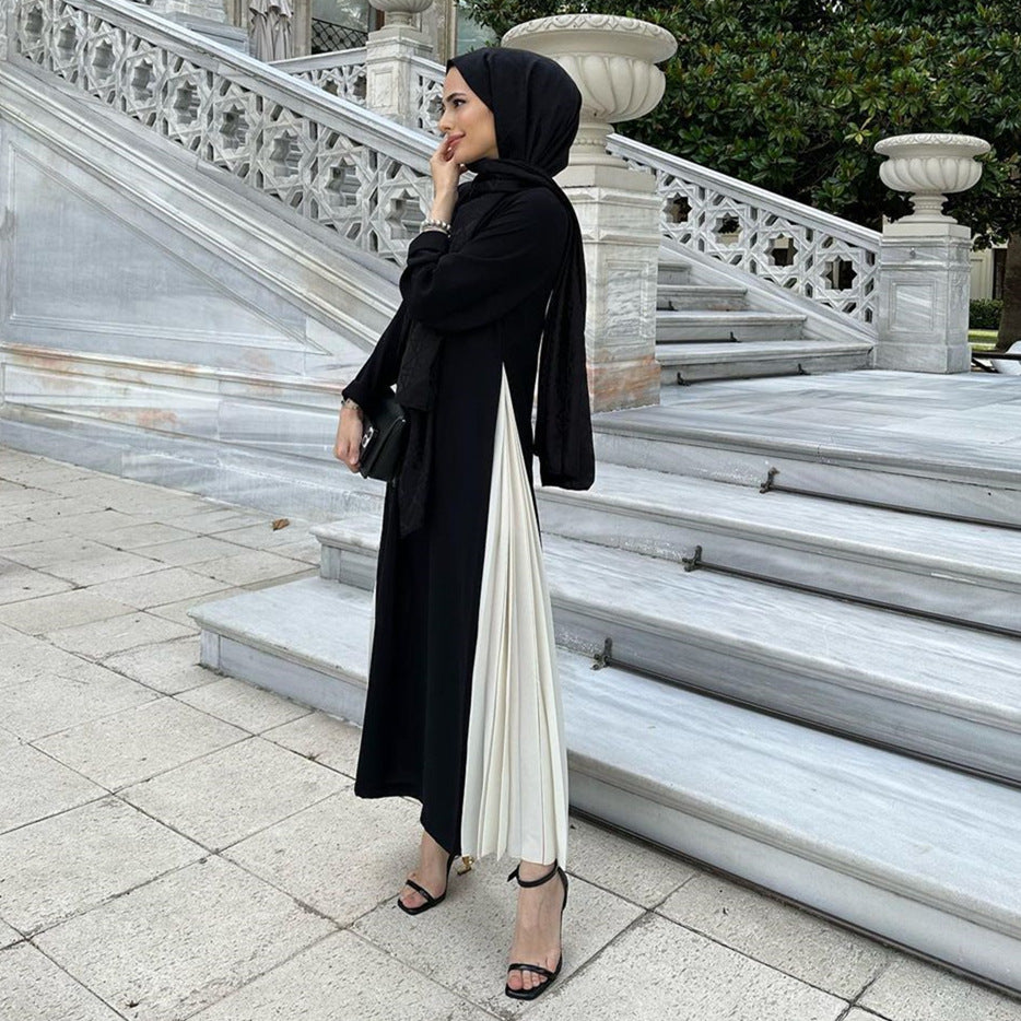 MS482#muslimabaya gown Loose long sleeve plus-size pleated dress Long skirt