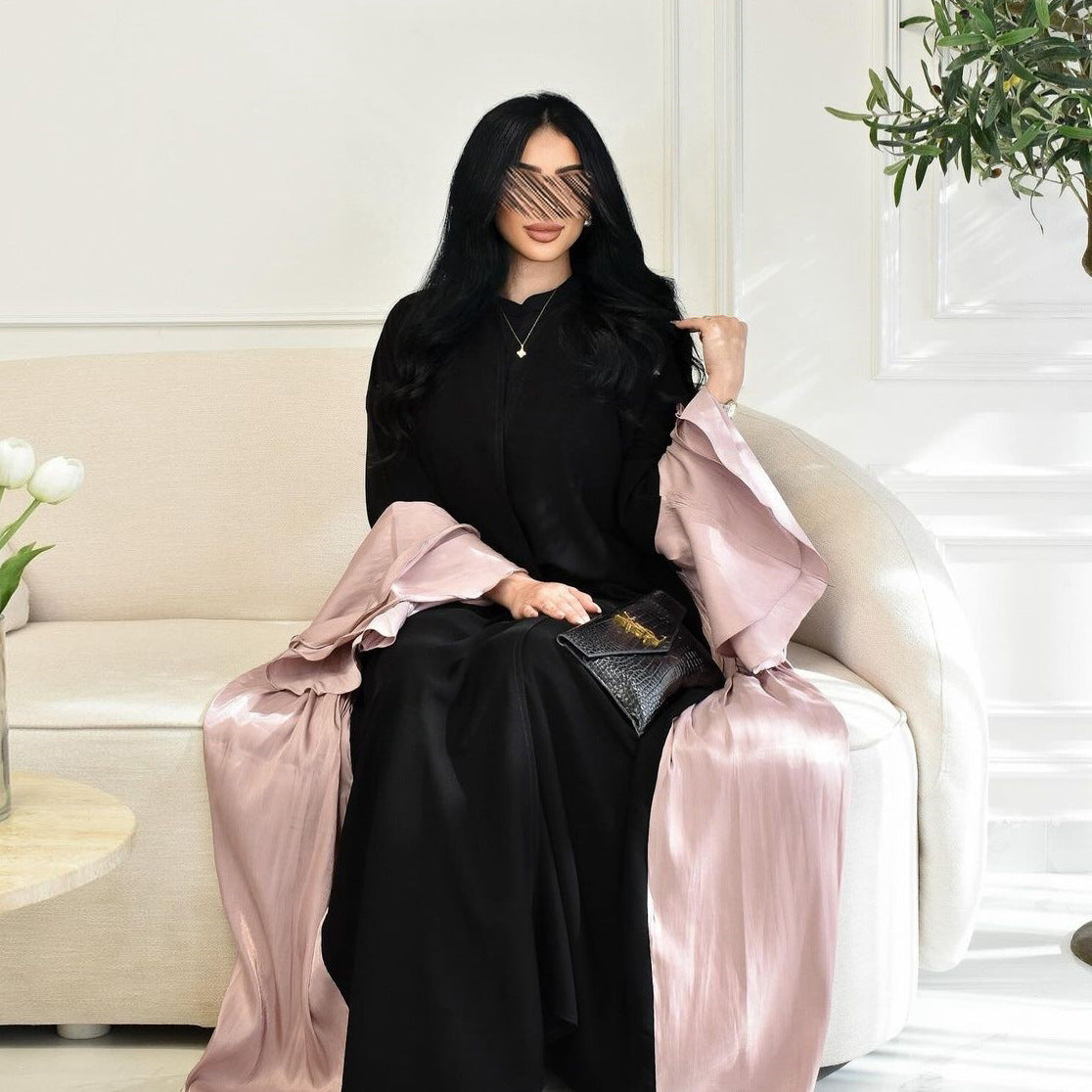 MS574# Middle Eastern women's clothing modest fashion Muslim abaya cardigan bright satin dress ruffle sleev