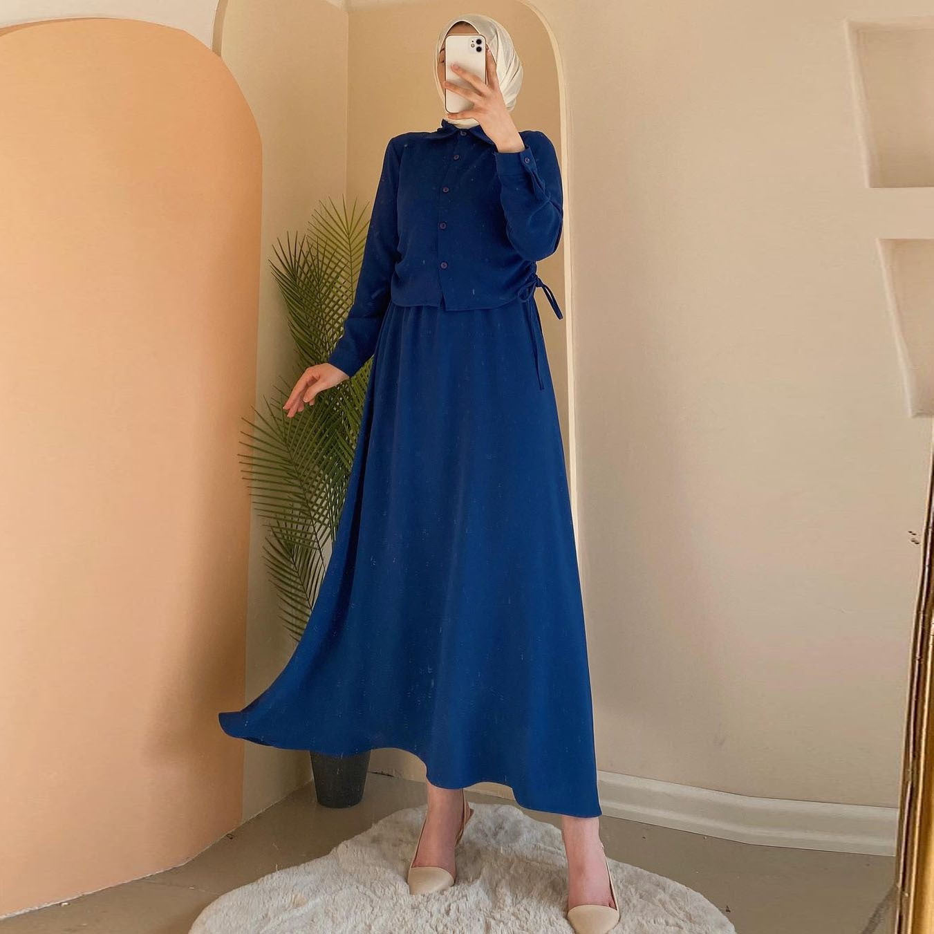 MS481#Skirt set muslim long-sleeved shirt dress