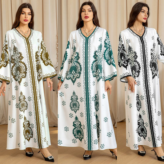 MS552#Muslim women's clothing Arabia Dubai hot diamond beaded fashion dress printed robe