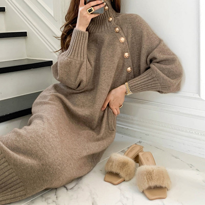 MS408#Long over-the-knee bottoming knit can be matched with a sweater skirt inside the coat.