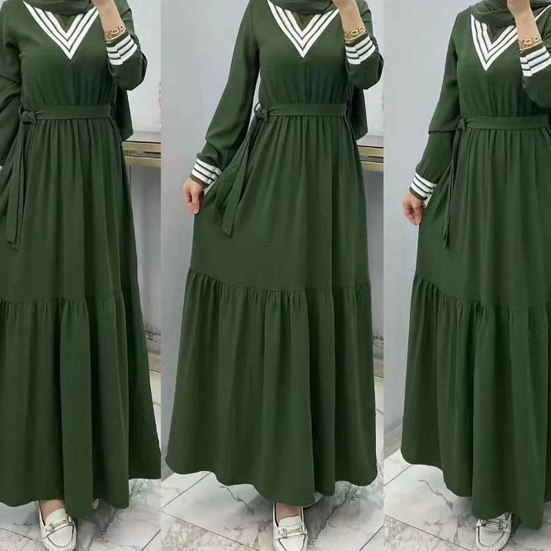 MS523# Hot Selling New Arrivals Casual Loose Dress for Women  with Fashionable Pure Color Splicing Belt