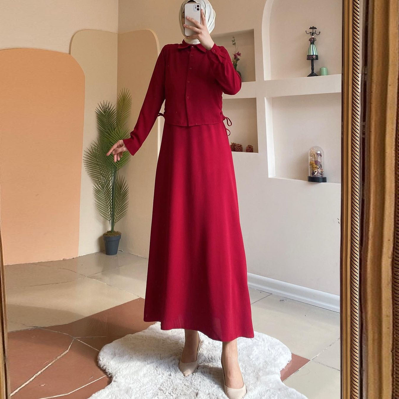 MS481#Skirt set muslim long-sleeved shirt dress