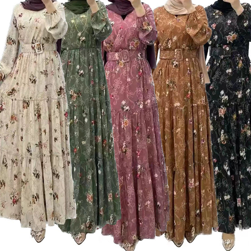 MS520# Fashion New Floral High Neck Long Dress for  Women with Elegant