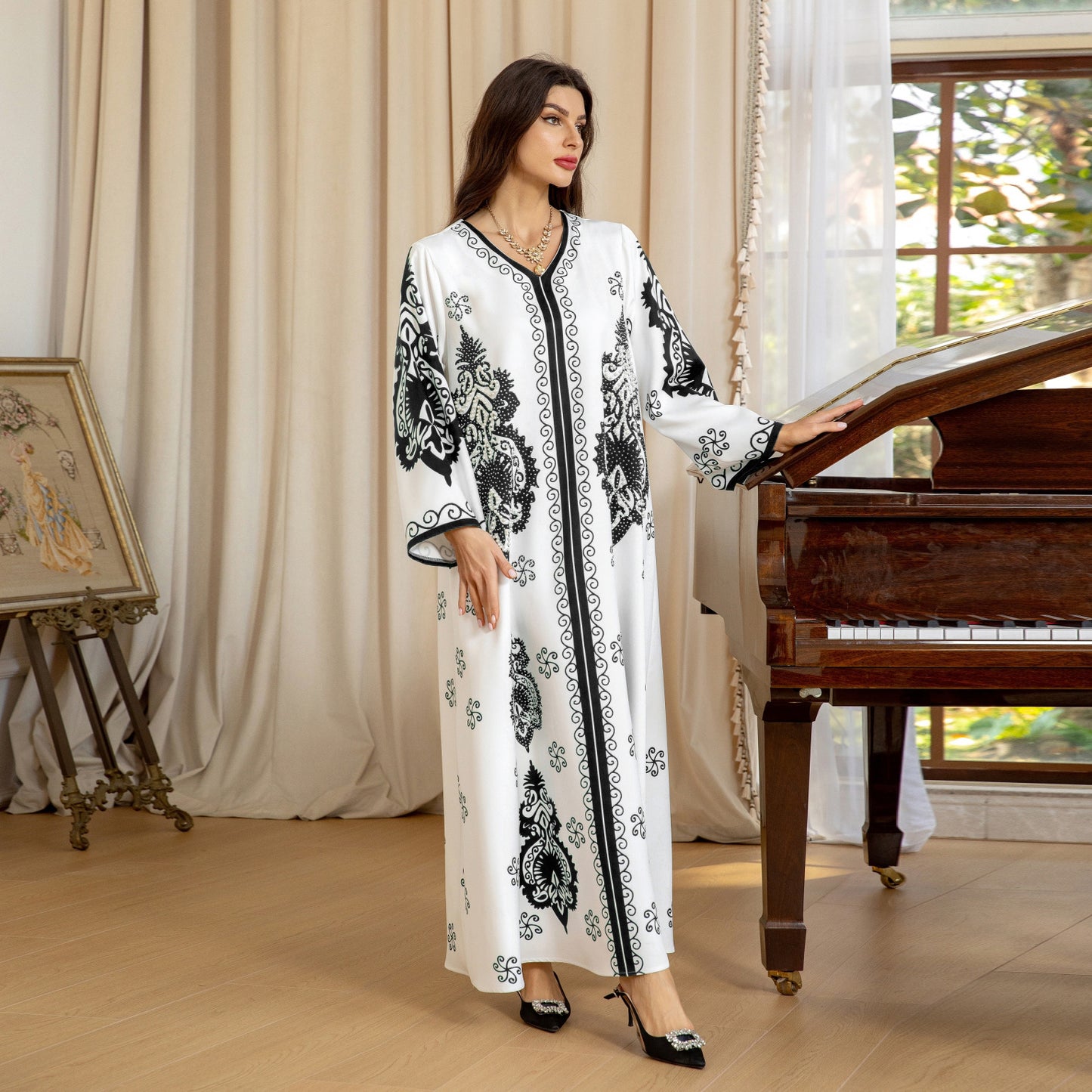 MS552#Muslim women's clothing Arabia Dubai hot diamond beaded fashion dress printed robe