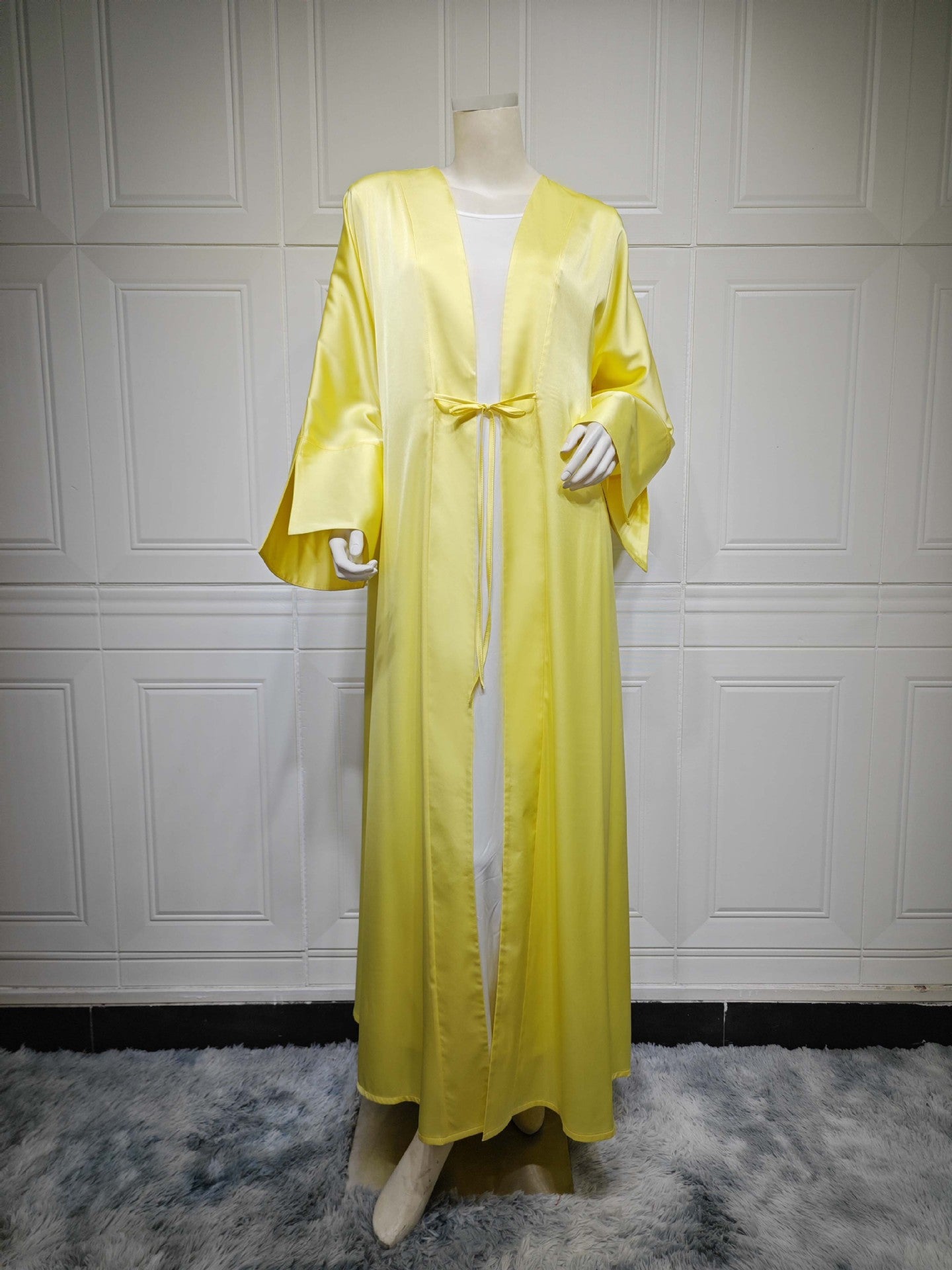 MS566#Muslim robe fashion satin soft dress open-front outerwear robe abaya solid color