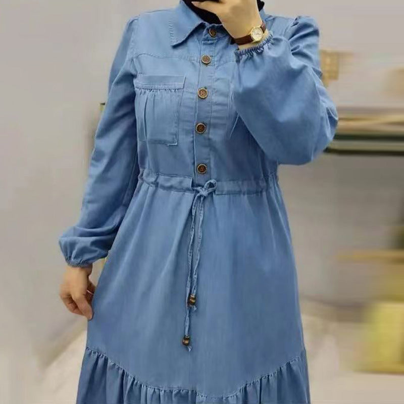 MS515#Women's blue patchwork long dress Fashion elegant denim dress