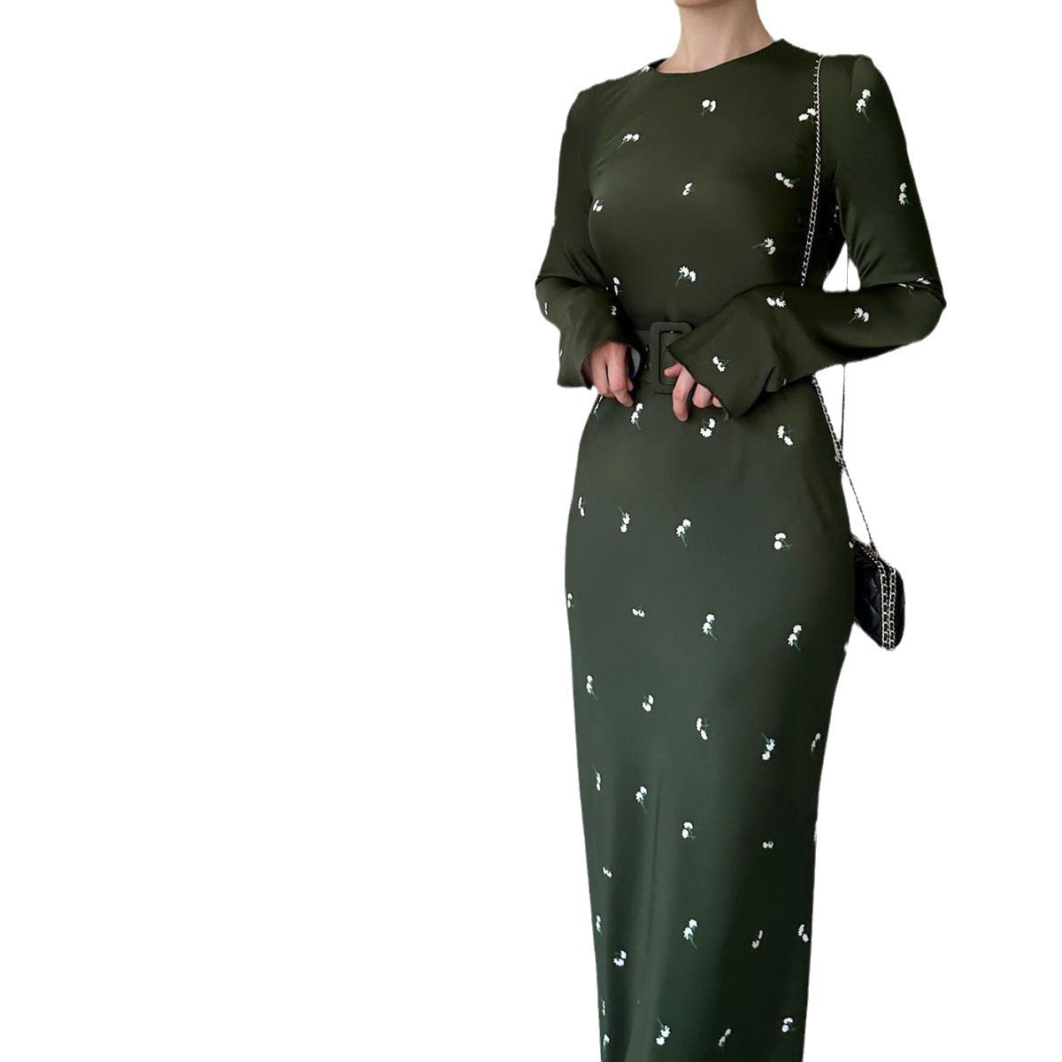 MS413#Fashion temperament Long sleeve slim ruffled dress