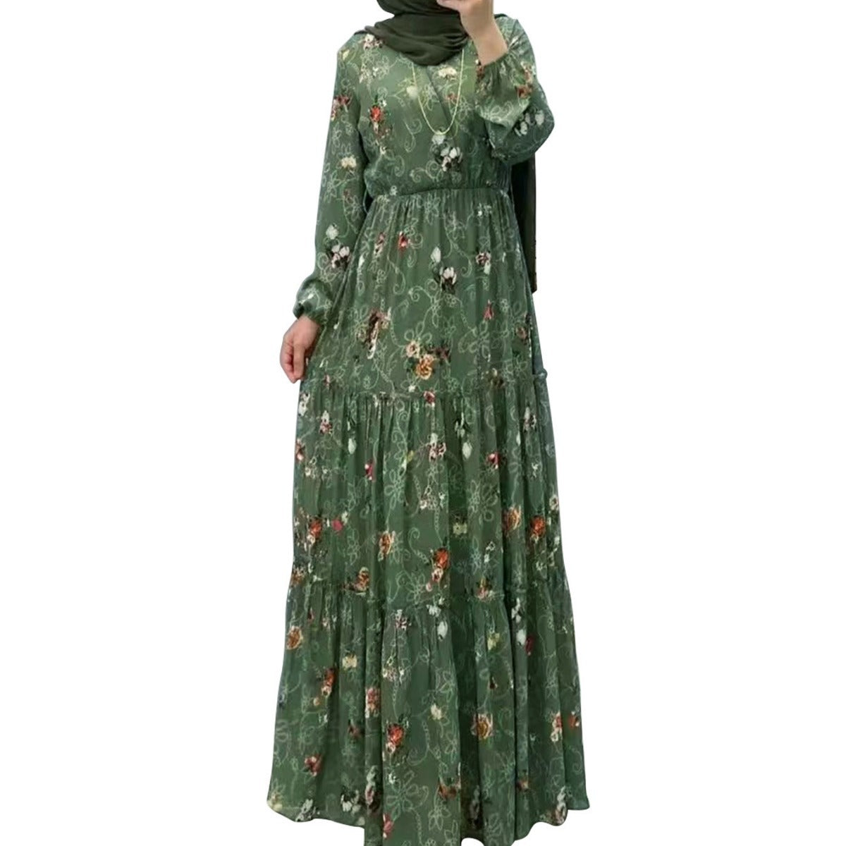 MS520# Fashion New Floral High Neck Long Dress for  Women with Elegant