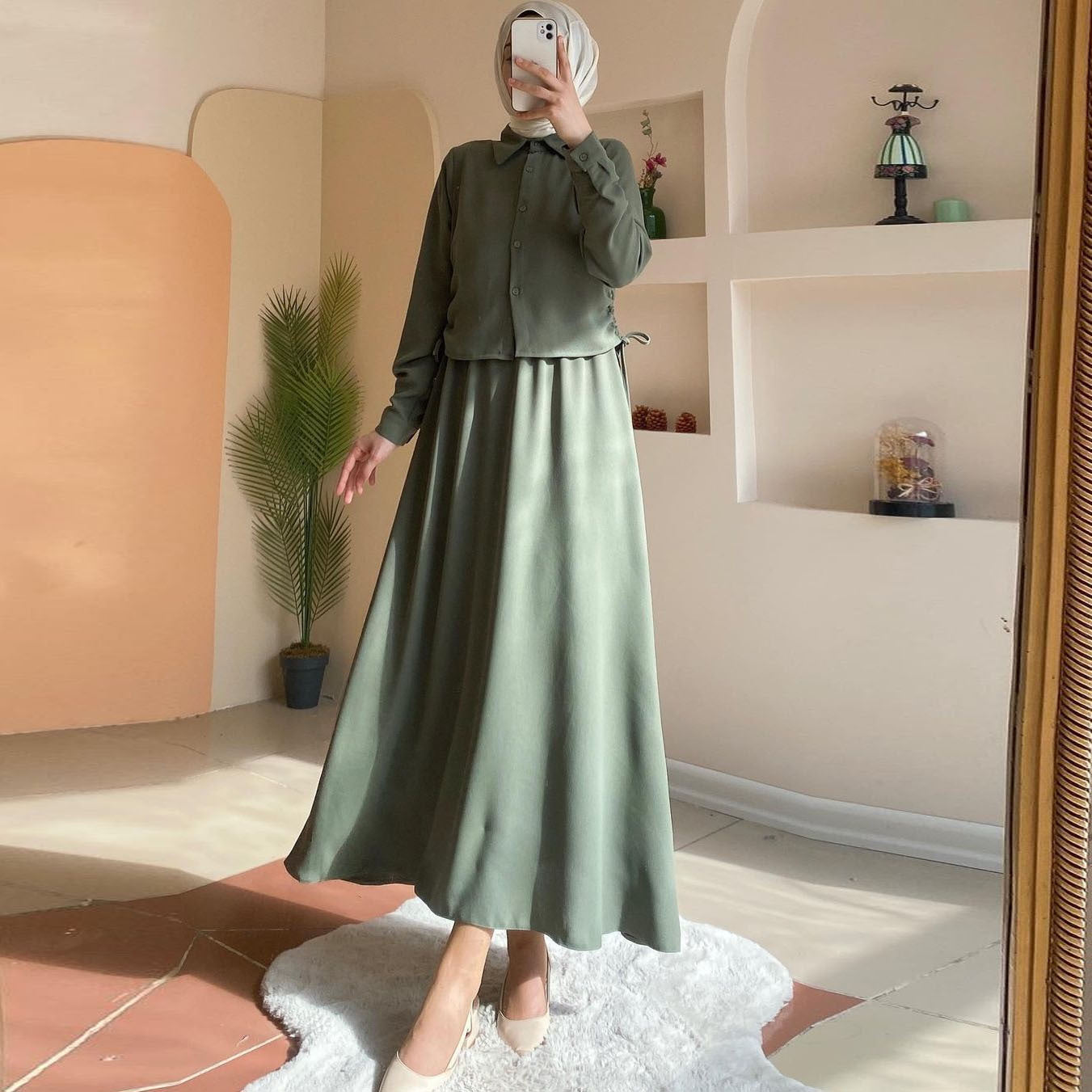 MS481#Skirt set muslim long-sleeved shirt dress