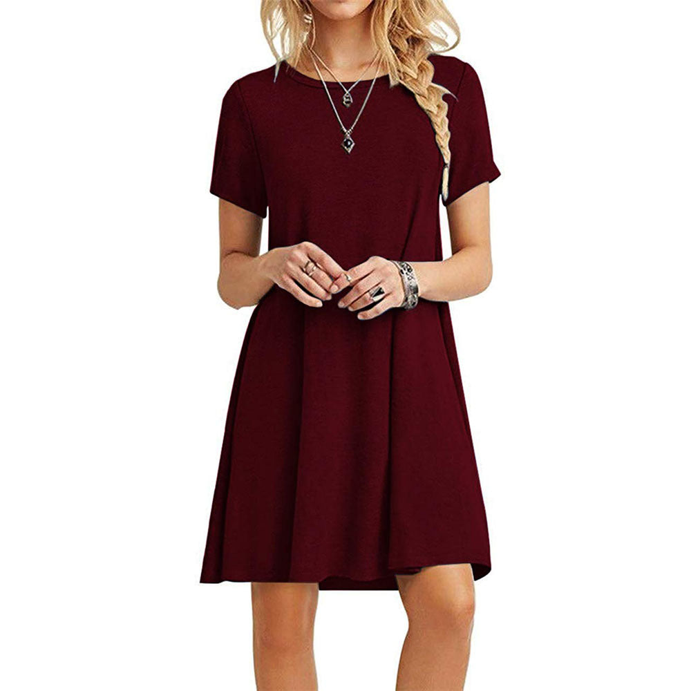 FS305#Women's Casual Plain Simple T-Shirt Loose Dress