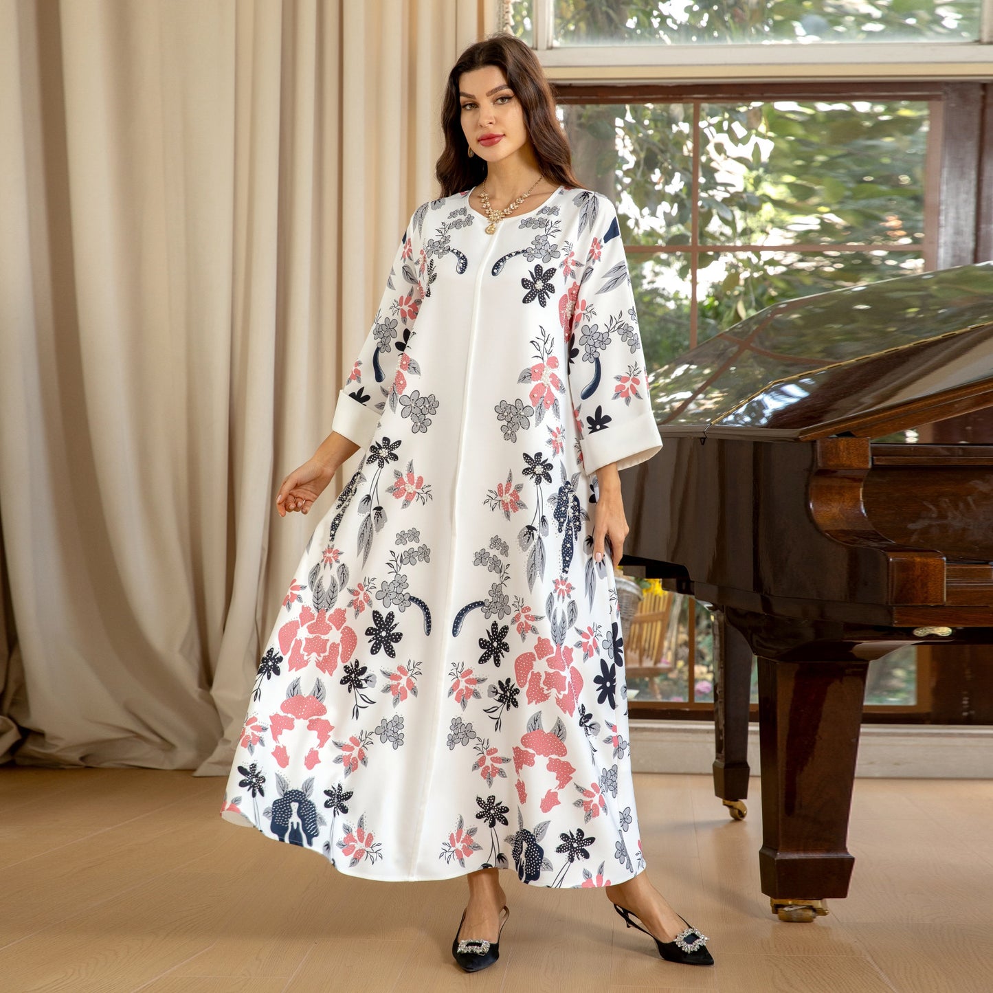 MS570#Fashion Arabian Dubai Burning Flower Hot Diamond Dress Middle East Hot Sale Women's Robe