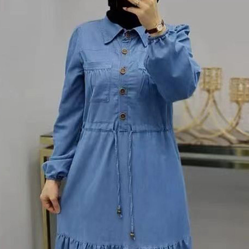 MS515#Women's blue patchwork long dress Fashion elegant denim dress