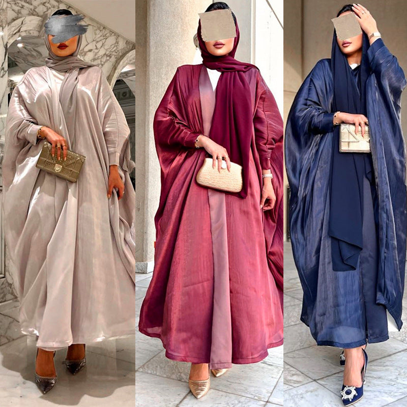 MS442#Fashion modest Muslim bright satin bat sleeve robe