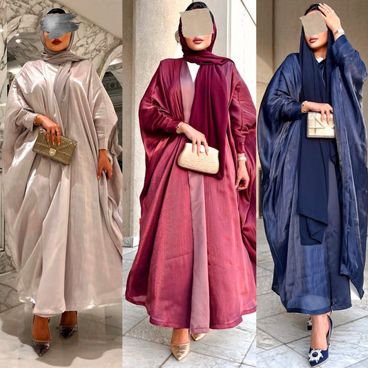 MS442#Fashion modest Muslim bright satin bat sleeve robe