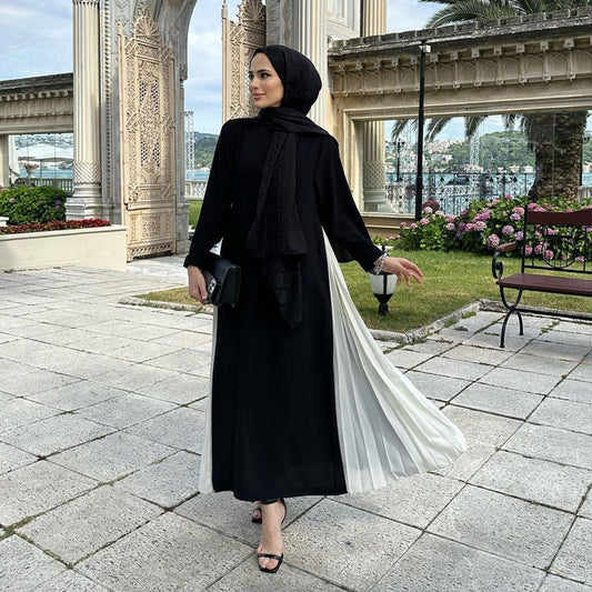 MS482#muslimabaya gown Loose long sleeve plus-size pleated dress Long skirt