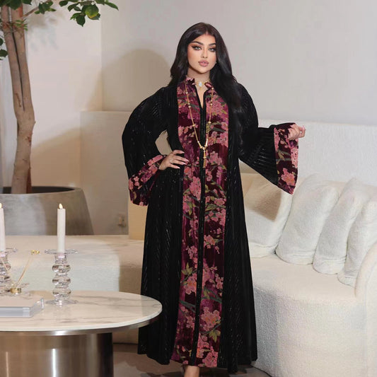 MS433#Muslim gold velvet jacquard temperament fashion ladies' robes