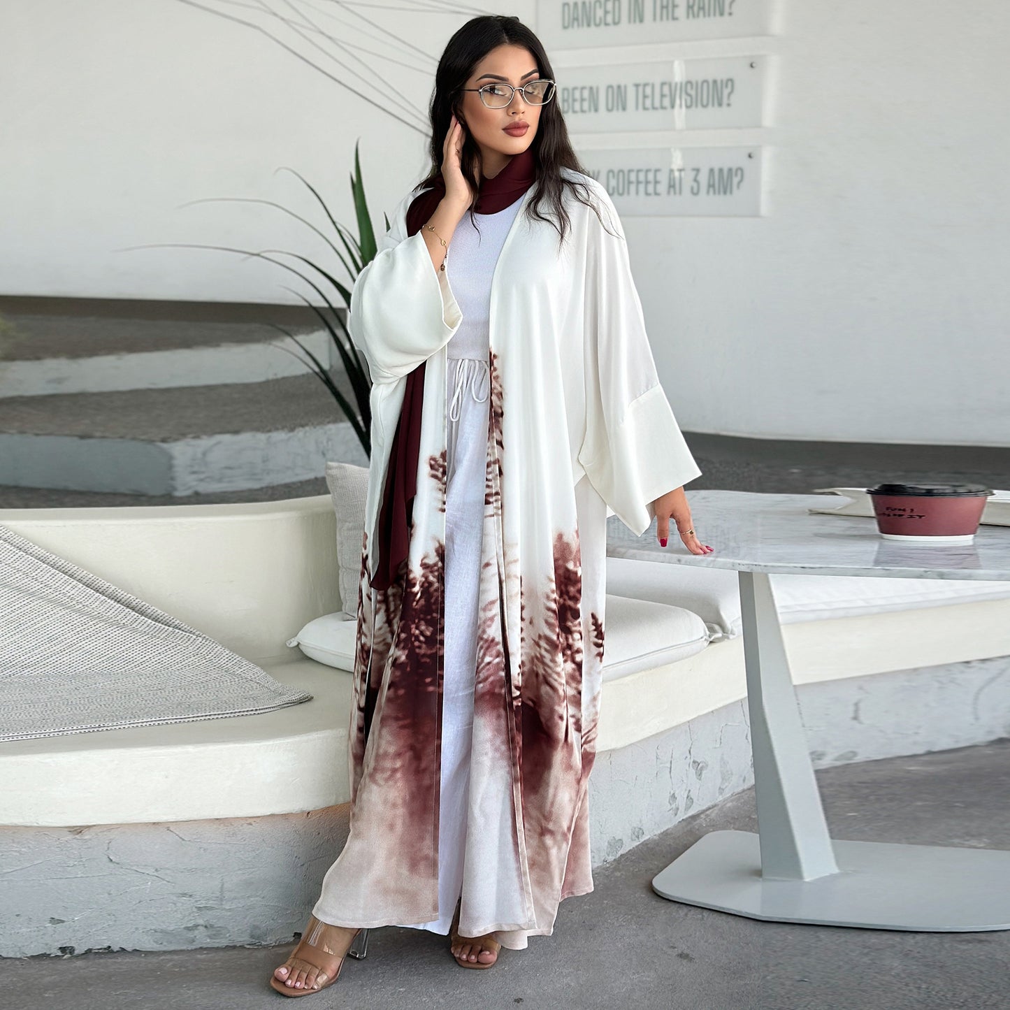 MS558# Middle East 2024 Summer Muslim Clothing Fashion Tie-Dye Cape European and American Abaya Cardigan Dress