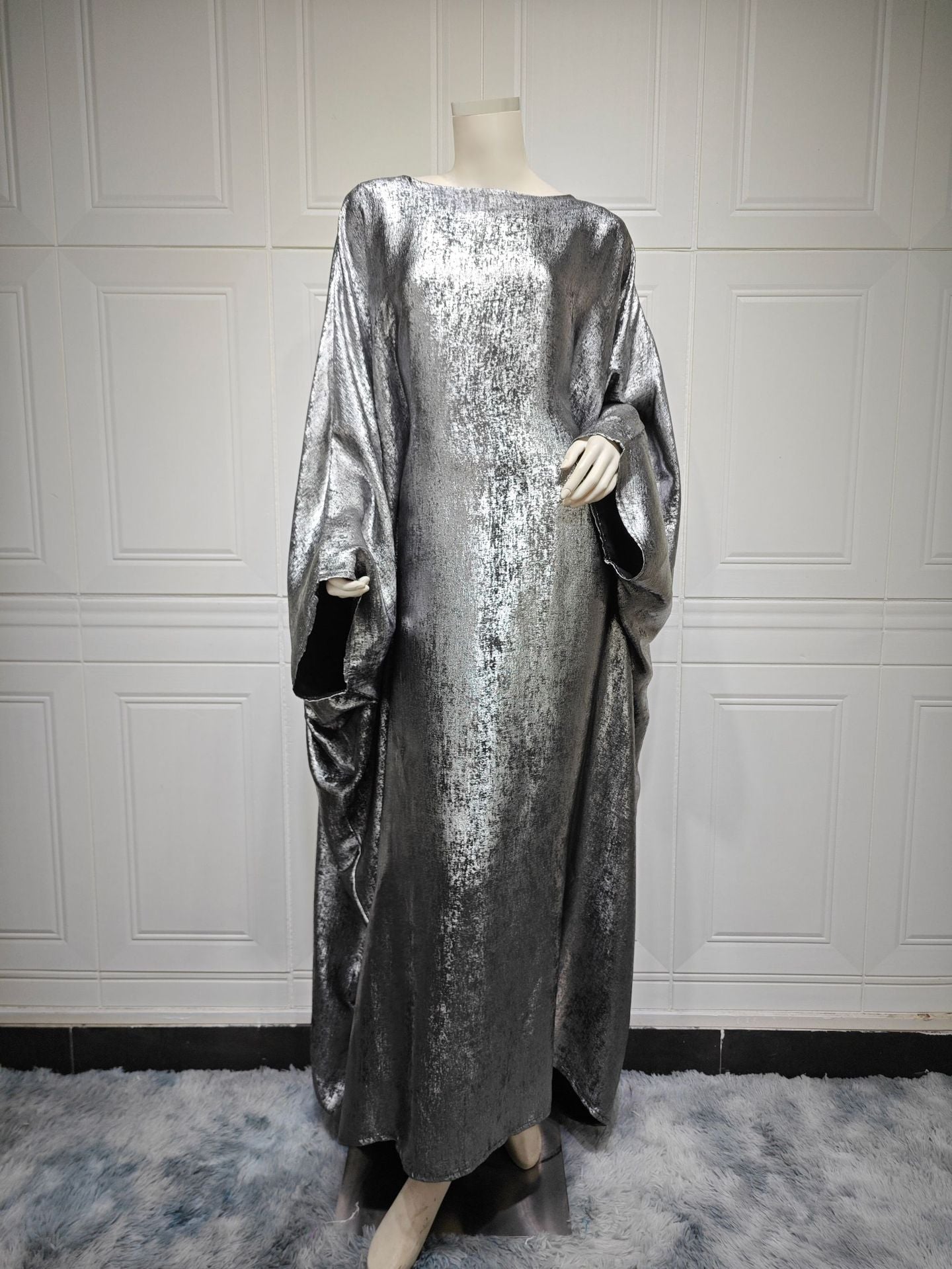 MS560# Robe outerwear summer modern Muslim fashion silver soft abaya dress