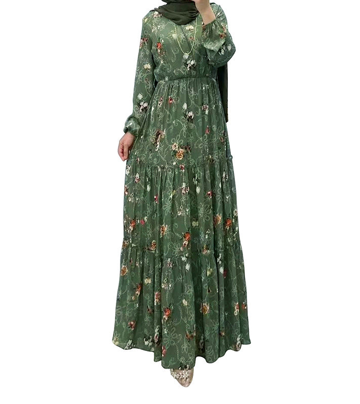 MS520# Fashion New Floral High Neck Long Dress for  Women with Elegant