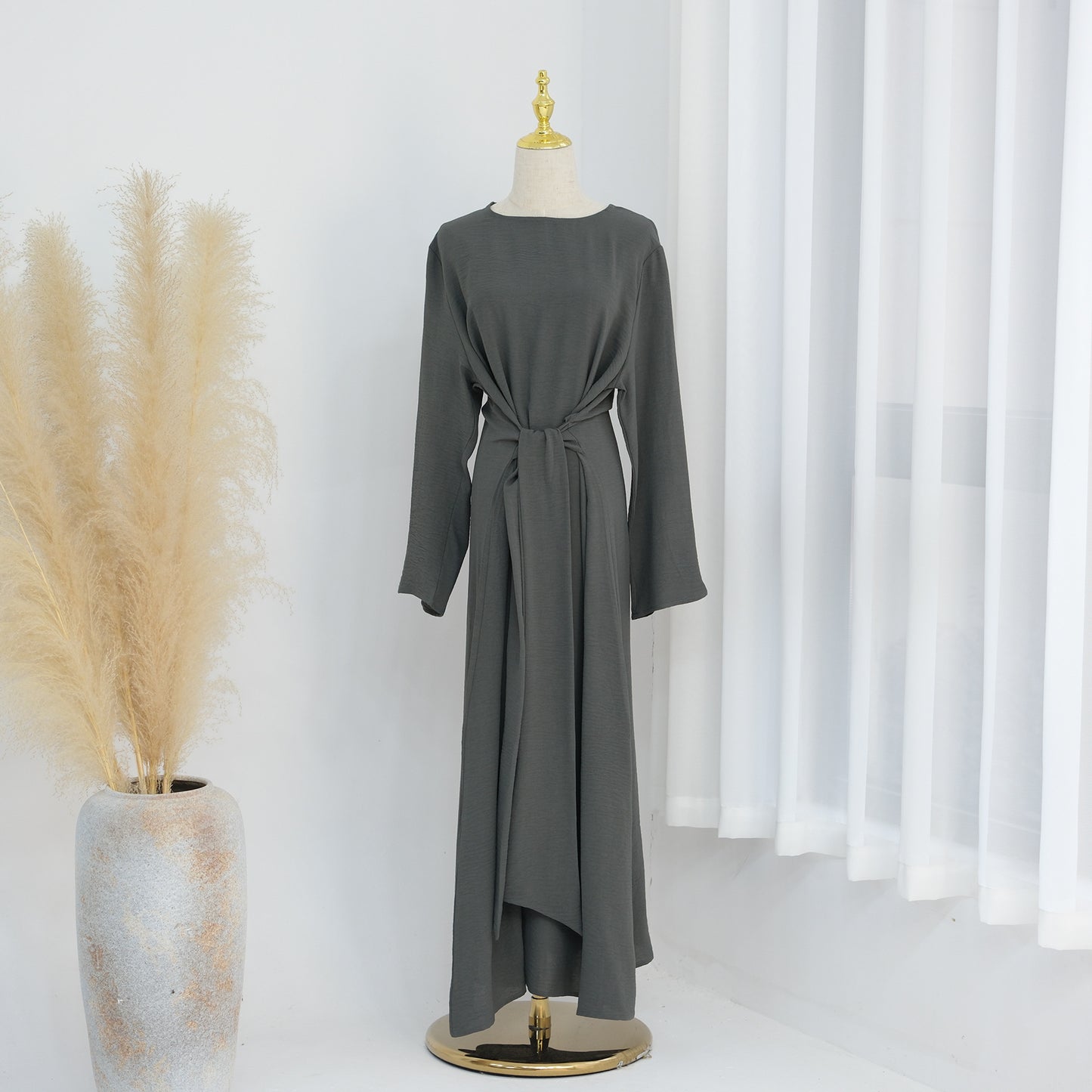 MS587#Elegant lace-up dress abaya