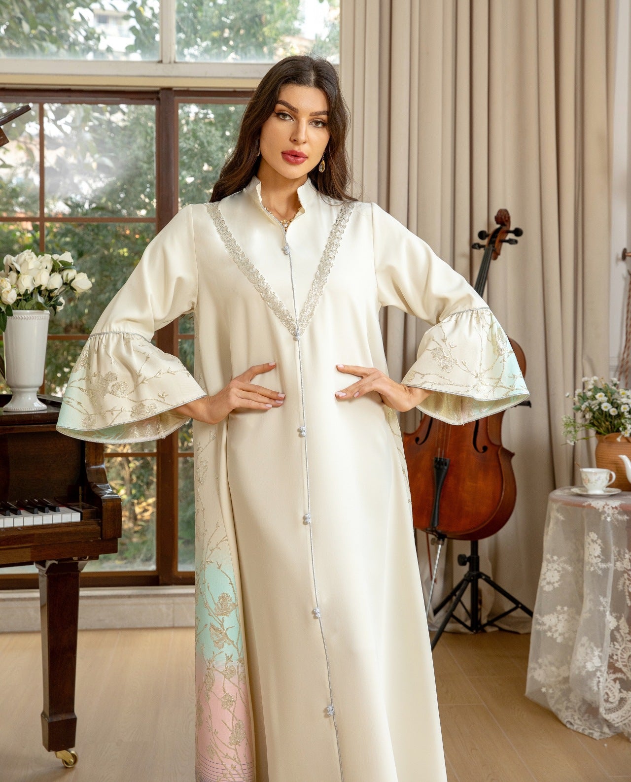 MS547#Muslim women's clothing Arabia Dubai jalabiya fashion jacquard gradient robe cross-border women's clothing