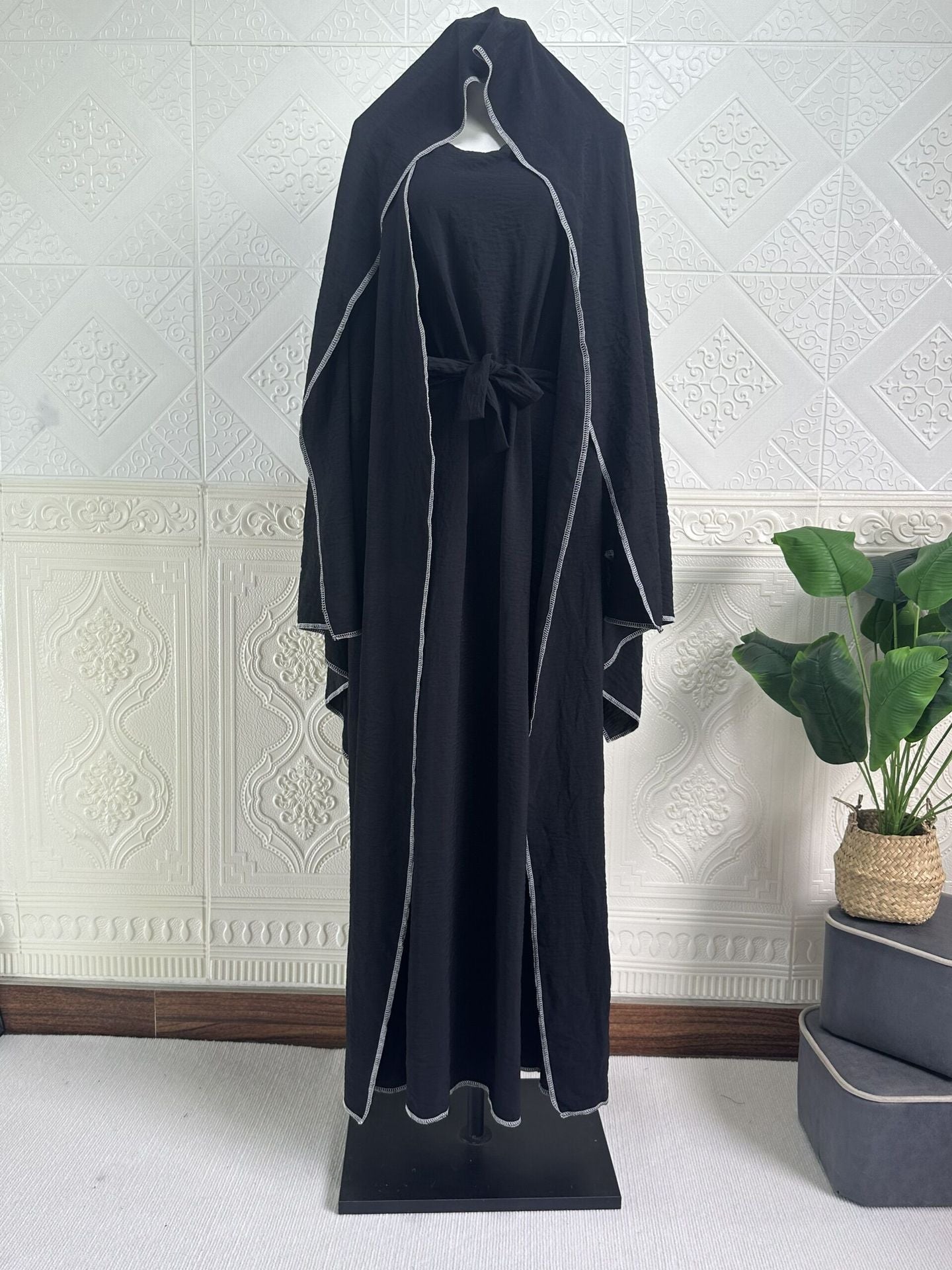 MS496#Women's Dubai Turkish Cardigan with matching dress 2 piece robe (including headscarf)