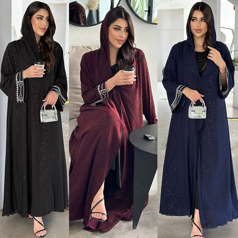 MS555#Middle Eastern Muslim modest women's clothing Arab fashion Abaya exquisite embroidered cardigan robe for outer wear